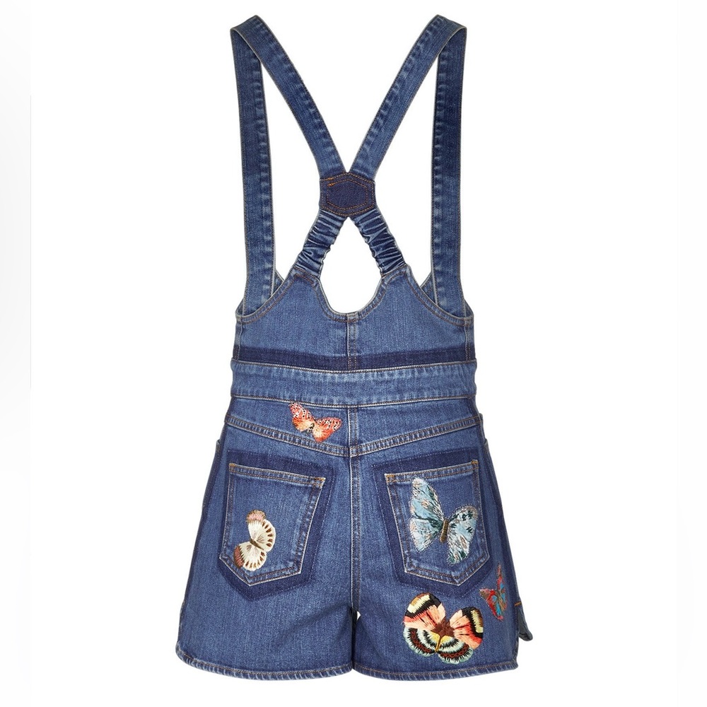 Denim Overalls with Butterfly Embroidery